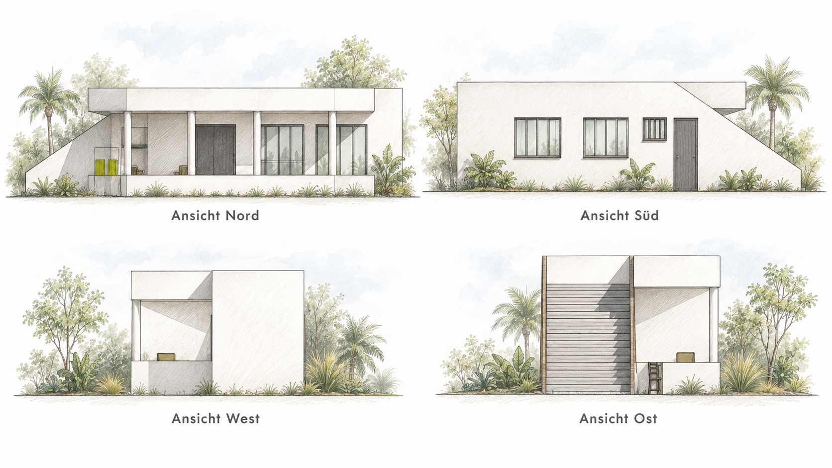 Tropenhaus Mittel – zeichnerische Ansichten